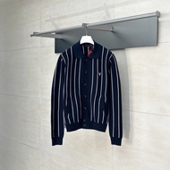 2F3D PD PA Striped Embroidered Wool Sweater Cardigan Casual Versatile Knitwear Unisex