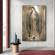 Seni Katolik Retro: Lukisan Canvas Perawan Guadalupe, Hiasan Dinding untuk Bilik Tinggal
