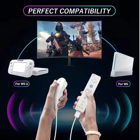 2 in 1 Wireless Remote Compatiable with Wii U Joystick Gamepad Controller Set Motion Plus Video Game