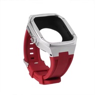 Luxury Modification Kit For Apple Watch Series 10 46mm สายนาฬิกา เคส Stainless Steel Case Rubber Spo