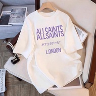 All Saints London Women's Graphic Print Short Sleeve T-Shirt - Casual Crew Neck Tee with Purple Lett