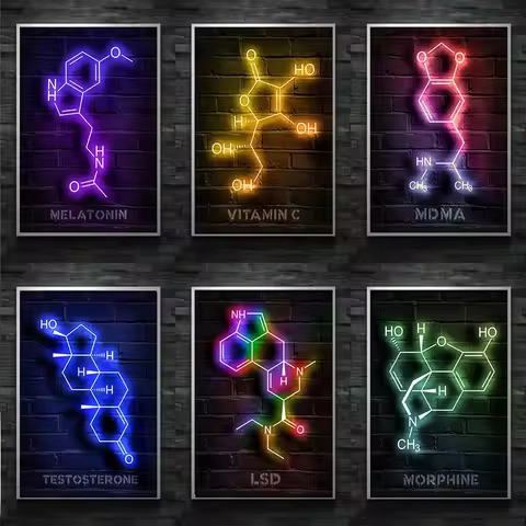 Canvas Painting Wall Art Picture Modern Chemistry Neon Molecules Sign Psilocybin Xanax Thc Posters L