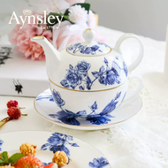 英國Aynsley 藍玫瑰系列 骨瓷獨享杯壺組