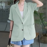ZANZEA Korean Style Women Winter Blazer Elegant Casual Outwear Short Sleeve Turn-Down-Collar Jackets Thin Coat #10
