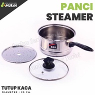 SERBU MURAH - Panci Steamer + Tutup Kaca + Saringan Panci Kukus Panci Mie Texania / Milk Pot Panci S