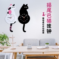 Wall Clock Living Room Cartoon Clock Cat Tail Swing Clock Wall Wall Watch Quartz Clock Pendant Home 