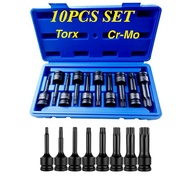 🌟10pcs🌟CR-MO 1/2" Torx Impact Bit Socket Set Torx Star Tool Wrench Socket Adapter Set Soket bunga To