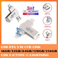 FB-LINK USB OTG Drive 16GB/32GB/64GB/128GB/256GB 3 In 1 Fast USB 3.0/Type-C/Lightning