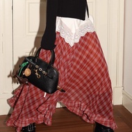 260813 Popular Straight Hair Spring Summer Retro Two-Color Plaid Mid-Waist Irregular Fungus Edge A S