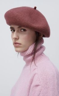 Zara 羊毛貝蕾帽 畫家帽 圓帽 羊毛帽 毛帽 造型帽(薩拉瑪酒紅色）～原價790元～部落客 網美拍照必備～新年裝扮 聖誕裝扮 #22全新禮物
