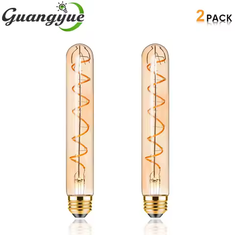 T185 Spiral Filament LED Light E26 E27 Edison Tubular Light Bulb 30 Watt Equivalent 3W 2200K Warm Wh