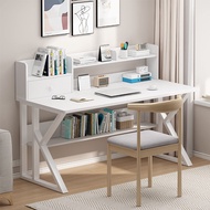 MXHOME Home Office Computer Desk with Hutch and Storage-Shelves, Study Table Workstation with Shelves and Drawer, Space-Saving Wood Table Metal Frame Writing Table,B,80x50x72cm(31x20x28inch)