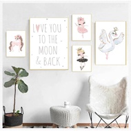 Print Painting Nursery Wall Art Posters Ballet Girl Picture Baby Room Decor Little Princess Ballerin