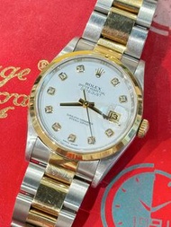 🌈 🌈新返貨啦🌈🌈🤍💎罕有原裝白色水泡石面💎🤍光圈 36mm🥰👔Rolex Datejust 16203 連原裝78363金鋼板帶👔淨錶❤️BW3714（旺角洗衣街店）