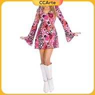 CCArte Womens Retro Style 60s 70s Hippie Costume Flare Dress Coatume Set