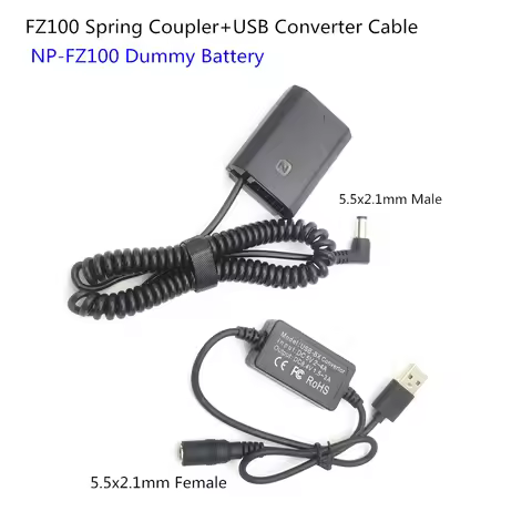 5V USB Converter to NP-FZ100 Dummy Battery FZ100 Spring Coupler For Sony FX3 Alpha1 A7C A7M3 A7M4 A7