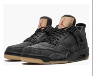 全新正版Nike Air Jordan 4 Retro Levi's Black 復古籃球鞋大童6y/女款24CM