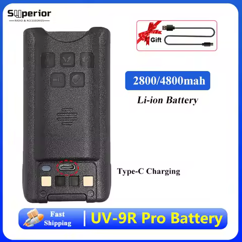 Baofeng UV-9R Pro V2 Battery 2800/4800mAh UV9R Plus Enlarge Li-ion Battery Type-C Charging BL-9 For 