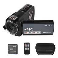 ORDRO HDR-AX10 30MP ชุดมาตรฐานกล้องบันทึก DV อัลตร้า HD 4K,30X ซูม3.5นิ้ว IPS การส่งผ่านหน้าจอสัมผัสการมองเห็นได้ในเวลากลางคืนการรู้จำอินฟราเรดด้วยรีโมทคอนโทรลที่ชาร์จกระเป๋าใส่โน๊ตบุ๊คแบบพกพา &amp;