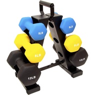 BalanceFrom Multi-Color or Black Neoprene Coated Hexagon Dumbbell Set with Stand, Multiple Sizes Bal