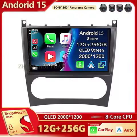 For Mercedes Benz W203 W209 C180 C200 C220 C230 2005 - 2010 Android 15 Auto Carplay Car Radio GPS Na