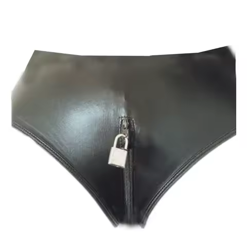 Sissy Lockable Exotic Metallic Panties Faux Latex Fetish Bondage Pants Crotchless Lingere Gay Male U