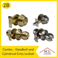 2B Combo Lockset Single Deadbolt & Cylindrical Keyed Entry Lock AB / SS