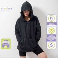 Unisex ulzzang plain Choobe zip-up hoodie with loose hood, thick felt, embroidered letter A69
