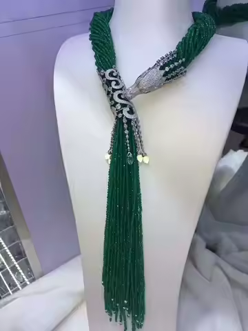 15row Luxury dragon head zircon tassel accessories long chain Fresh water pearl 2mm jade Necklace 27