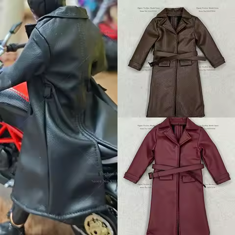 3 Colors 1/12 Man Soldier Black Leather Windbreaker Coat Belt Design Clothes Accessory For 6" Ml Ani