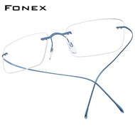 FONEX B กรอบแว่นตาสี่เหลี่ยมไม่มีขอบไร้กรอบสำหรับผู้หญิงใหม่ผู้ชายกรอบแว่นตาไททาเนียมเบามากแว่นสายตา
