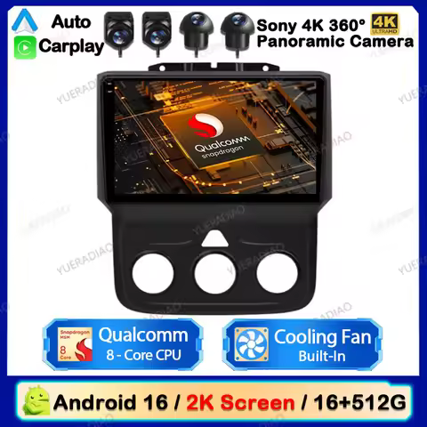 Android 16 Car Radio For Dodge Ram 1500 2500 3500 2013 - 2018 Wireless Carplay Auto Multimedia Video