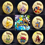 Golden Pokemon Coins Metal Pikachu Coins Charizard Mewtwo Pikachu Metal Pokemon Card Round Game Coll