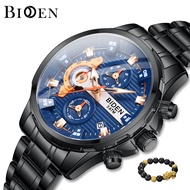 BIDEN Jam Tangan Pria Bercahaya Multifungsi Dial Kuarsa Tali Stainless Steel Jam Tangan Cowok Ori