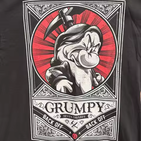 Summer Disney Grumpy Men's Black Snow White Seven Dwarfs Classic Cartoon Print Casual Round-neck Sho