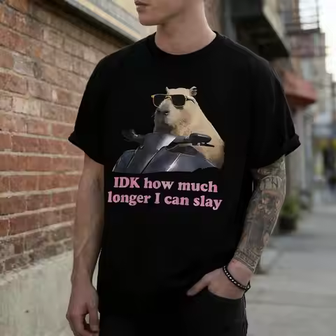 Funny Capybara Meme T-Shirt IDK How Much Longer I Can Slay Men Women Y2K Streetwear Summer Casual Sh