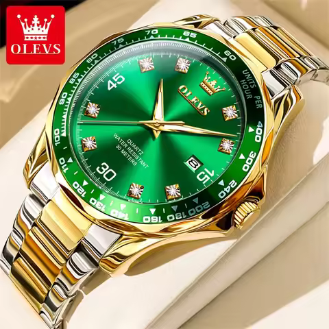 OLEVS 9988 Quartz Business Sport Watch Diamond Gift Rubber Watchband Round-dial Wristwatch Calendar 