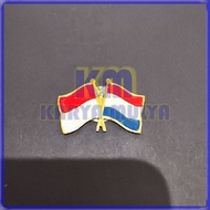 Dutch Indonesia Cross Flag Pin, National Friendship Flag Pin Badge - Karya Mulya