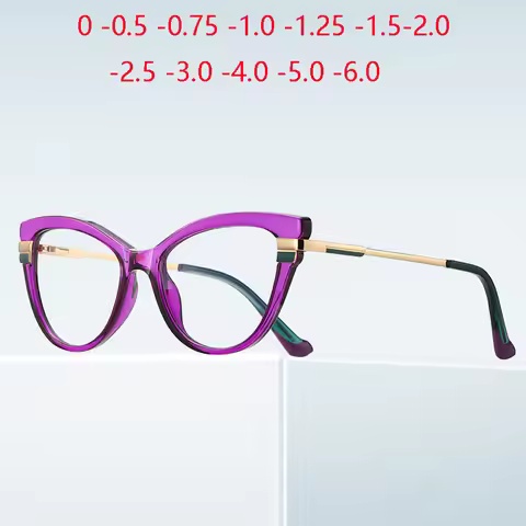 Purple Frame Cat Eye Minus Sight Nearsighted Glasses For Women Spring Hinge Student Short-sight Eyew