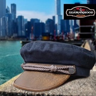 Vintage Fiddler Hat Sailor Cap Mix Leather biru