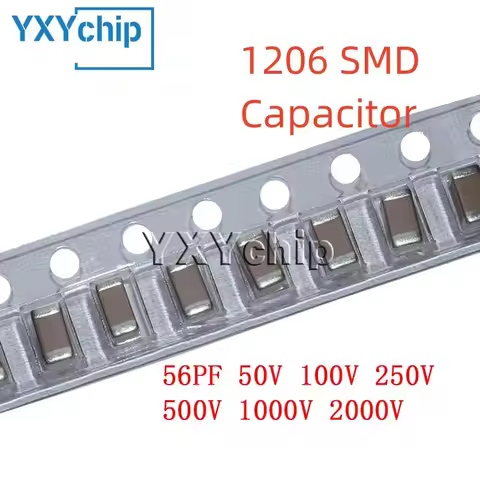 50PCS 1206 56PF 50V 100V 250V 500V 1000V 2000V ±5% 560J C0G NPO SMD Chip Multilayer Ceramic Capacito