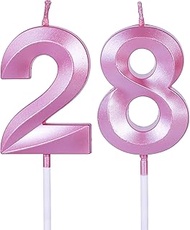Pink 28th & 82nd Birthday Candles for Cakes, Number 28 82 Candle Cake Topper for Party Anniversary W