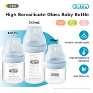 PREFERRED & Dr.isla NEW Glass Baby Bottle Wide Neck 60mm Heat Resistant 90/160/240ml Convertible to 