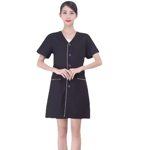 M7DD Professional Lab Coat Polyester Beauty Uniform Front Button Tops With Pockets For Face Skin Car