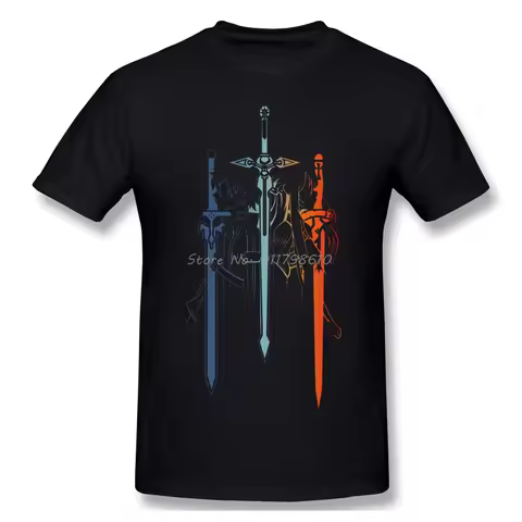 High Quality O-Neck Cotton Kirito And Asuna Form Sword Art Online T-shirt Sword Art Online Anime Men