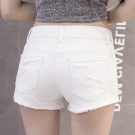 Low waist white flash cotton Cowboy SHORTS girl summer stretch slim hole