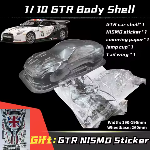 1/10 GTR R35 PVC Transparent clean no painted RC body shell 195mm Width drift Lampshade tail for hsp