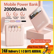 【SG 24H SHIP】100W 20000mah Super Fast Charging Power Bank Built-in 4 Cables Digital Display Portable