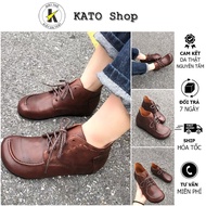 Women's Oxford Shoes - Genuine Leather Soft Cowhide High Boots - Retro Vintage - Brown - KATO Shop K
