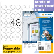 HERMA Self Adhesive Removable Film Labels, 48 Labels per A4 Sheet, 20 Sheets, Ø 30 mm, 960 Labels, W